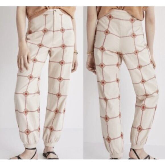 Anthropologie Seen Worn Kept Lattice Embroidered Jogger Liam Cream Size Large - Picture 1 of 6